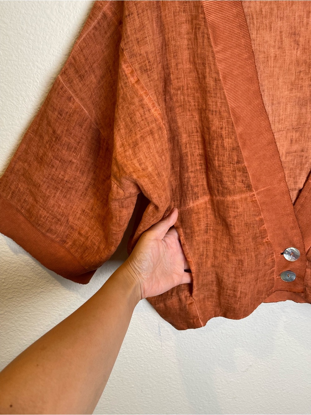 Luukaa 100% Linen Two Button Lagenlook Bolero Style Jacket Top Size US 10 Orange - Picture 3 of 8